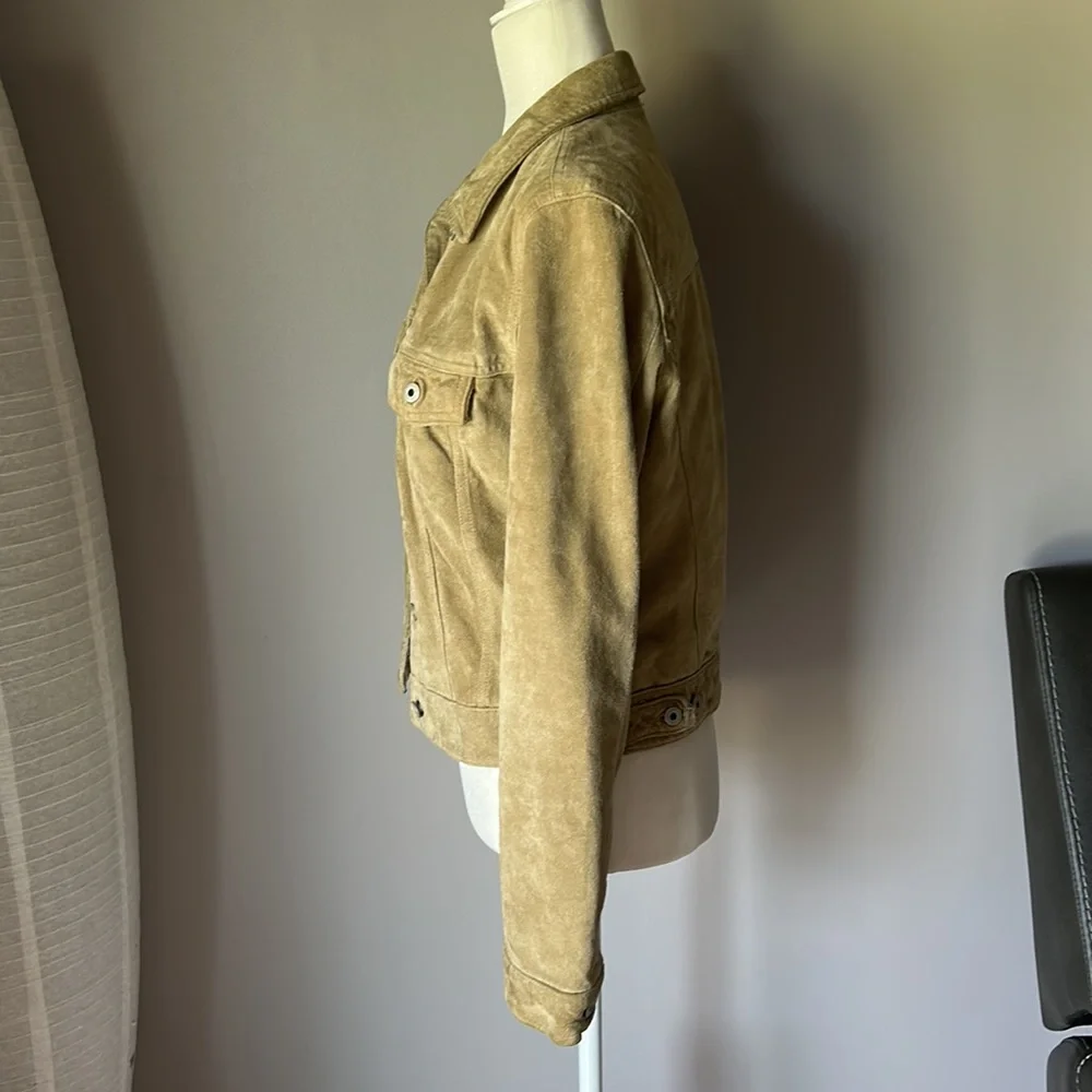 GAP Women’s Vintage Y2K Tan Leather Suede Trucker Jacket - Picture 4 of 7